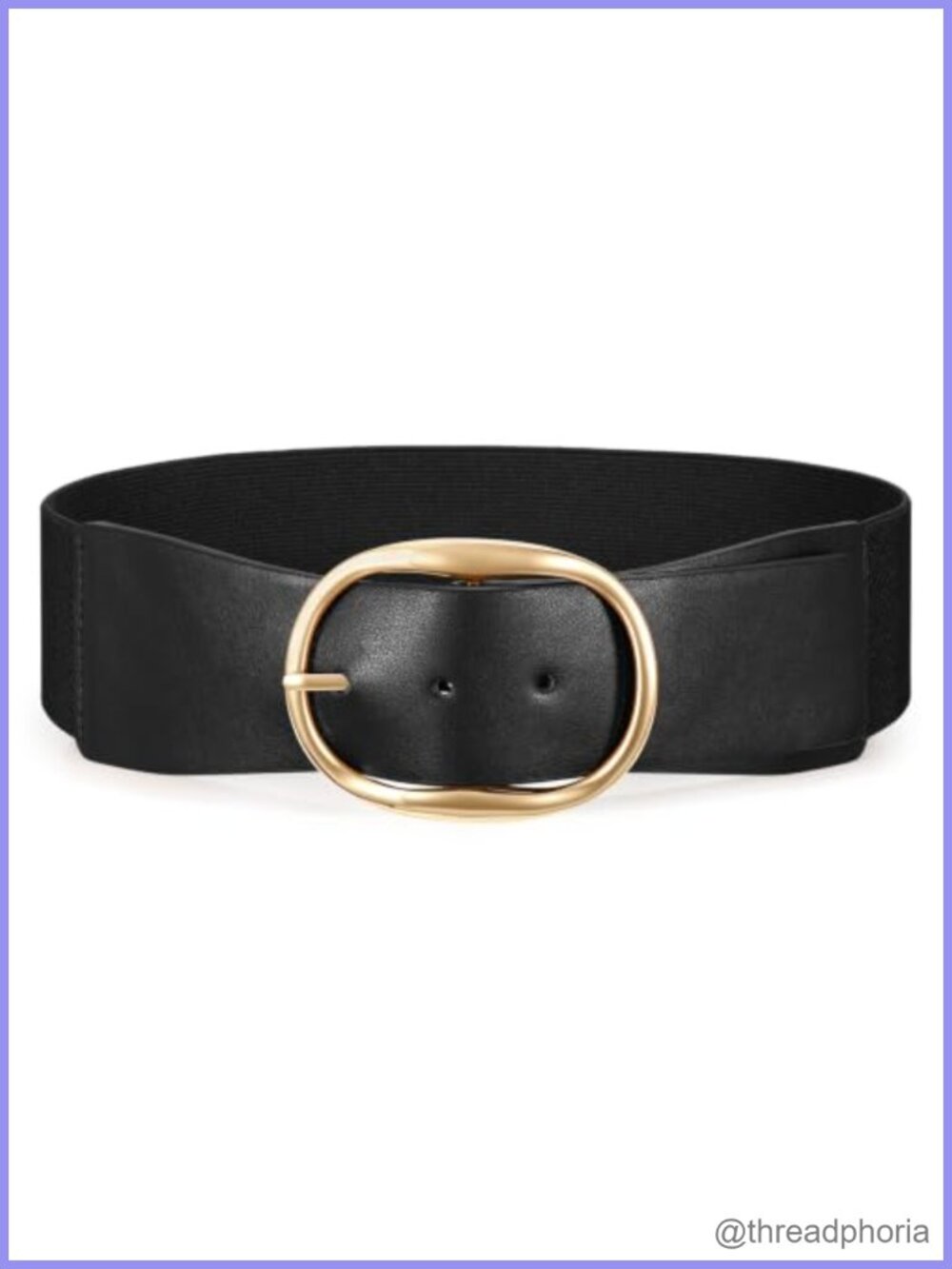 Women's Wide Elastic Stretch Belt Faux Leather Gold Oval Buckle